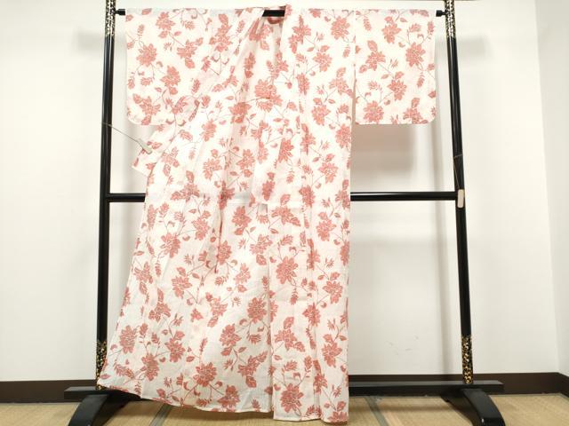 平和屋着物＊夏物　本場小千谷ちぢみ　更紗花文　正絹　逸品　CABJ4833hy