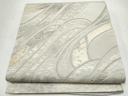 平和屋着物●六通柄袋帯　本泥染　流水花文　正絹　逸品　CABJ4842hy