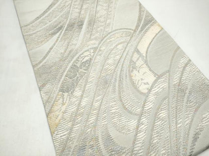 平和屋着物●六通柄袋帯　本泥染　流水花文　正絹　逸品　CABJ4842hy