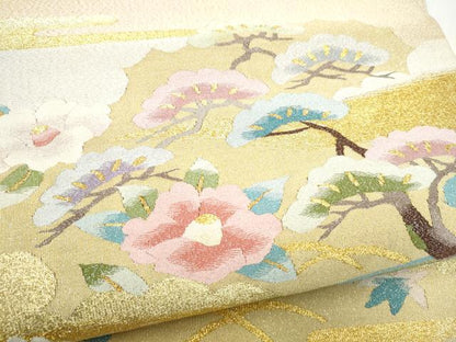 平和屋着物●爪掻き本綴れ　太鼓柄袋帯　流水草花文　金銀糸　正絹　逸品　CABJ4843hy