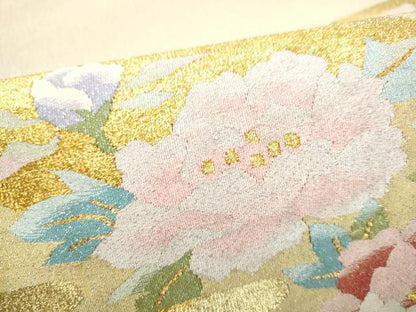 平和屋着物●爪掻き本綴れ　太鼓柄袋帯　流水草花文　金銀糸　正絹　逸品　CABJ4843hy