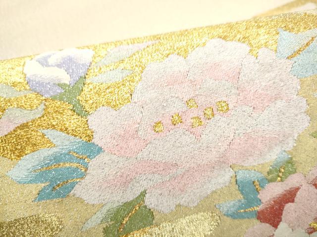 平和屋着物●爪掻き本綴れ　太鼓柄袋帯　流水草花文　金銀糸　正絹　逸品　CABJ4843hy