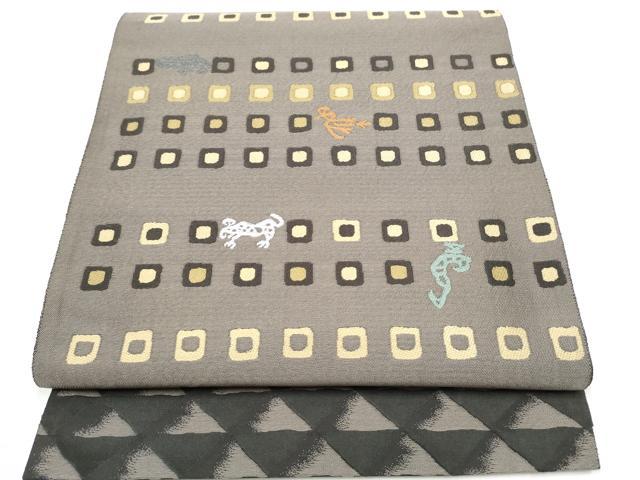 平和屋着物●両面　六通柄袋帯　幾何学文様　正絹　逸品　CABJ4844hy
