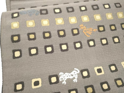 平和屋着物●両面　六通柄袋帯　幾何学文様　正絹　逸品　CABJ4844hy
