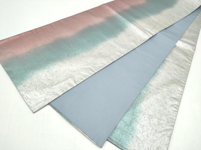 平和屋着物●全通柄袋帯　紬地　霞文　銀糸　正絹　逸品　CABJ4856hy