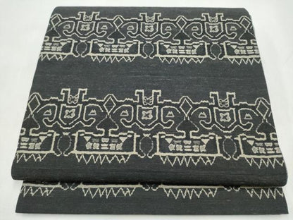 平和屋着物●全通柄袋帯　紬地　獅噛文長斑錦　正絹　逸品　CABJ4857hy