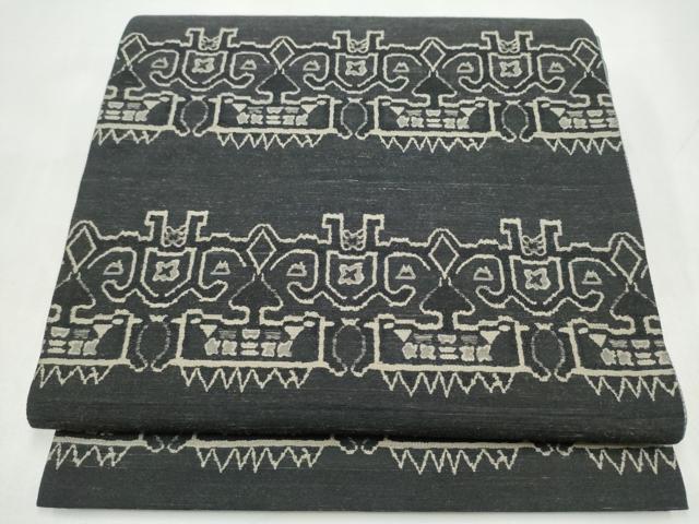 平和屋着物●全通柄袋帯　紬地　獅噛文長斑錦　正絹　逸品　CABJ4857hy
