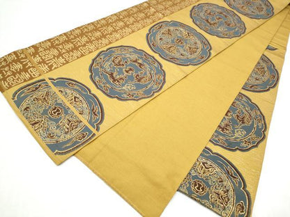 平和屋着物●六通柄　本袋帯　絵皿吉祥文　金糸　正絹　逸品　CABJ4858hy