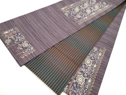 平和屋着物●両面　六通柄袋帯　花唐草文　金糸　さが美扱い　正絹　逸品　CABJ4860hy