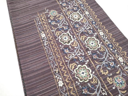 平和屋着物●両面　六通柄袋帯　花唐草文　金糸　さが美扱い　正絹　逸品　CABJ4860hy