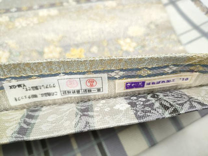 平和屋着物●両面　両方向　全通柄袋帯　螺鈿箔　モール織　横段花文　金糸　さが美扱い　正絹　逸品　CABJ4863hy