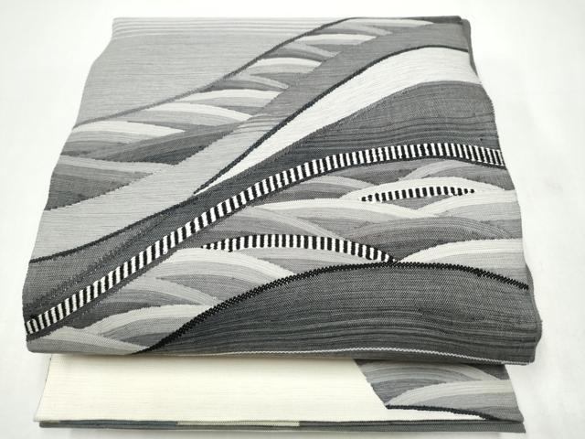 平和屋着物●両面　全通柄袋帯　すくい織　幾何学文様　金糸　正絹　逸品　CABJ4871hy