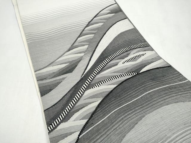 平和屋着物●両面　全通柄袋帯　すくい織　幾何学文様　金糸　正絹　逸品　CABJ4871hy