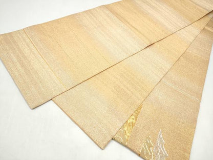 平和屋着物●桝屋高尾　(ねん金綴錦)　太鼓柄袋帯　駒刺繍　段霞文　金糸　正絹　逸品　CABJ4872hy