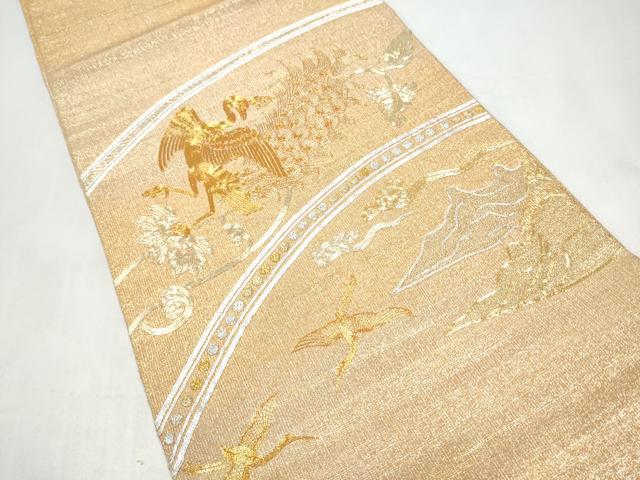 平和屋着物●桝屋高尾　(ねん金綴錦)　太鼓柄袋帯　駒刺繍　段霞文　金糸　正絹　逸品　CABJ4872hy