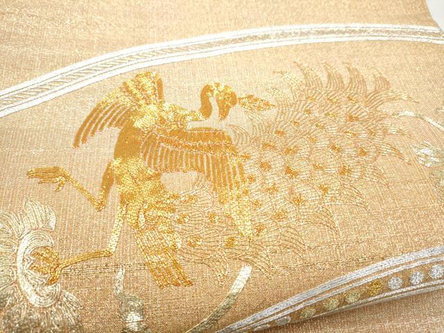 平和屋着物●桝屋高尾　(ねん金綴錦)　太鼓柄袋帯　駒刺繍　段霞文　金糸　正絹　逸品　CABJ4872hy