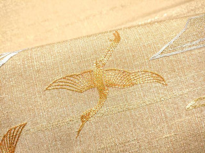 平和屋着物●桝屋高尾　(ねん金綴錦)　太鼓柄袋帯　駒刺繍　段霞文　金糸　正絹　逸品　CABJ4872hy