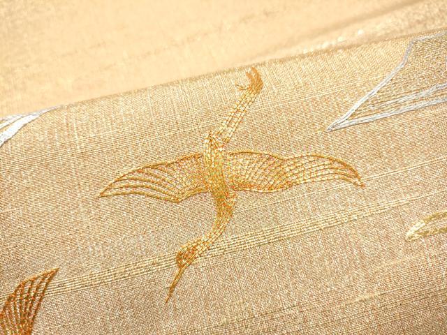 平和屋着物●桝屋高尾　(ねん金綴錦)　太鼓柄袋帯　駒刺繍　段霞文　金糸　正絹　逸品　CABJ4872hy