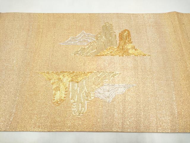 平和屋着物●桝屋高尾　(ねん金綴錦)　太鼓柄袋帯　駒刺繍　段霞文　金糸　正絹　逸品　CABJ4872hy