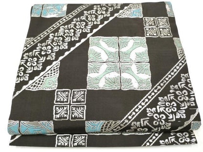 平和屋着物●丸帯　幾何学花文　銀糸　正絹　逸品　CABJ4875hy
