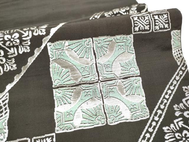 平和屋着物●丸帯　幾何学花文　銀糸　正絹　逸品　CABJ4875hy
