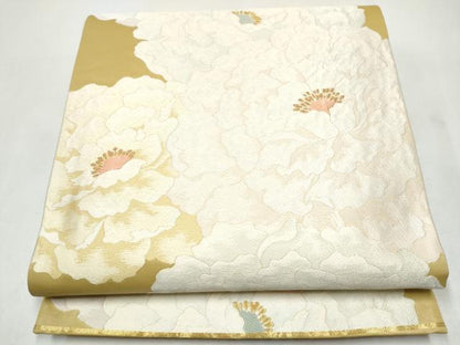 平和屋着物●六通柄袋帯　富貴花苑文　金糸　正絹　逸品　CABJ4886hy