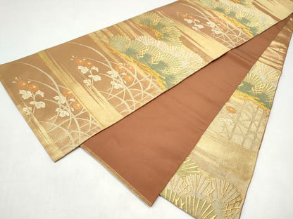 平和屋着物●西陣　川島織物　六通柄　本袋帯　松　金糸　正絹　逸品　CABJ4888hy