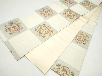 平和屋着物●六通柄袋帯　市松花文　正絹　逸品　CABJ4889hy