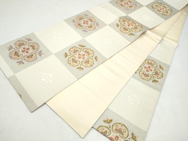 平和屋着物●六通柄袋帯　市松花文　正絹　逸品　CABJ4889hy