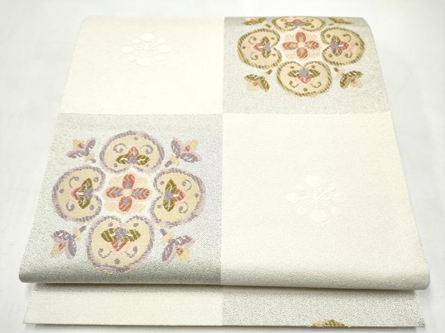 平和屋着物●六通柄袋帯　市松花文　正絹　逸品　CABJ4889hy