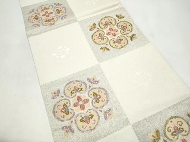 平和屋着物●六通柄袋帯　市松花文　正絹　逸品　CABJ4889hy
