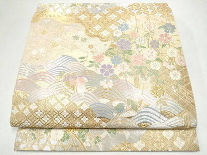 平和屋着物●西陣　服部織物謹製　六通柄袋帯　唐織　渡橋鴛鴦花文　金銀糸　正絹　逸品　CABJ4895hy