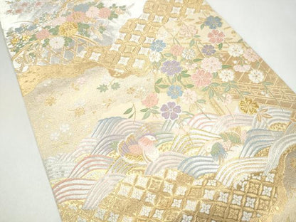平和屋着物●西陣　服部織物謹製　六通柄袋帯　唐織　渡橋鴛鴦花文　金銀糸　正絹　逸品　CABJ4895hy