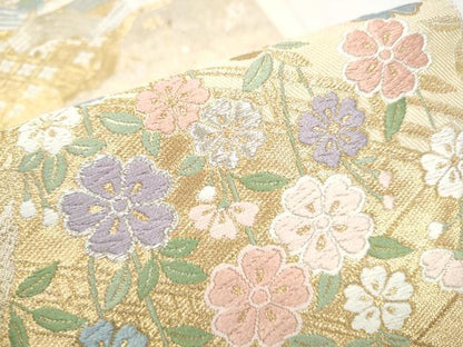 平和屋着物●西陣　服部織物謹製　六通柄袋帯　唐織　渡橋鴛鴦花文　金銀糸　正絹　逸品　CABJ4895hy