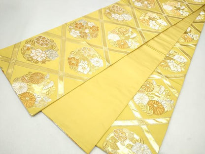 平和屋着物●全通柄袋帯　唐織　草花丸文　金銀糸　正絹　逸品　CABJ4898hy