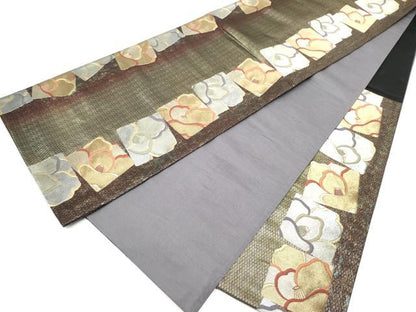 平和屋着物●染色作家　草野一騎　六通柄袋帯　椿　金銀糸　正絹　逸品　CABJ4906hy