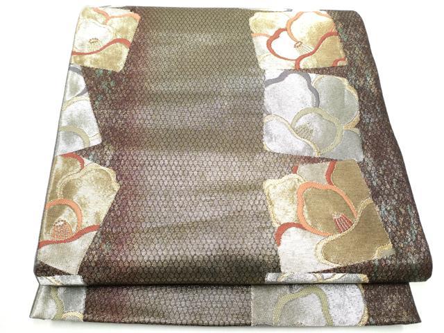 平和屋着物●染色作家　草野一騎　六通柄袋帯　椿　金銀糸　正絹　逸品　CABJ4906hy