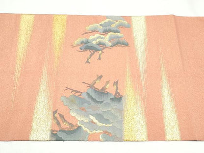 平和屋着物●爪搔き本綴れ　太鼓柄袋帯　枝松文　金糸　正絹　逸品　CABJ4910hy
