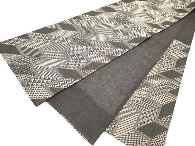 平和屋着物▽六通柄袋帯　スリーシーズン　春夏秋　幾何学文様　正絹　逸品　CABJ4915hy