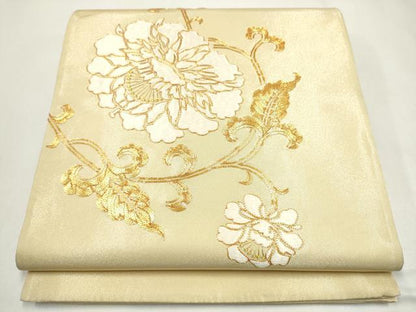 平和屋着物●太鼓柄袋帯　総刺繍　駒刺繍　花唐草文　正絹　逸品　CABJ4921hy