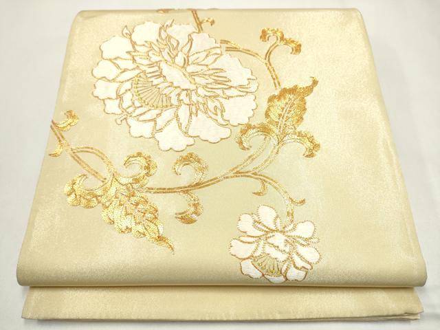平和屋着物●太鼓柄袋帯　総刺繍　駒刺繍　花唐草文　正絹　逸品　CABJ4921hy