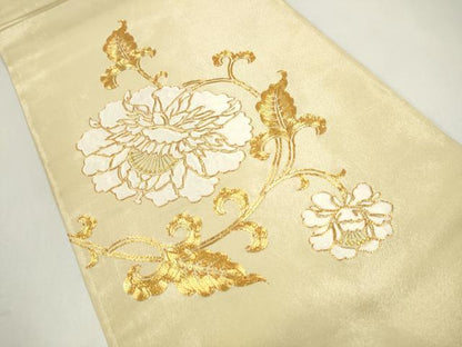 平和屋着物●太鼓柄袋帯　総刺繍　駒刺繍　花唐草文　正絹　逸品　CABJ4921hy