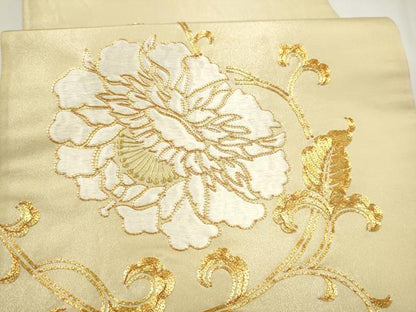 平和屋着物●太鼓柄袋帯　総刺繍　駒刺繍　花唐草文　正絹　逸品　CABJ4921hy