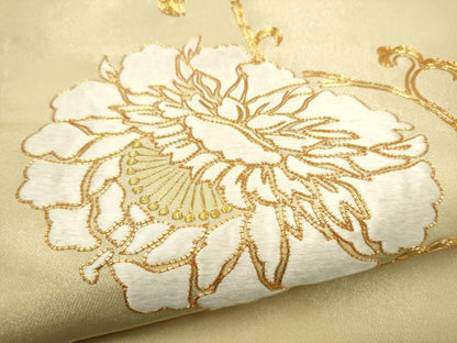 平和屋着物●太鼓柄袋帯　総刺繍　駒刺繍　花唐草文　正絹　逸品　CABJ4921hy