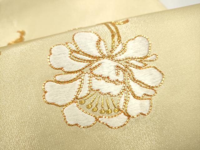平和屋着物●太鼓柄袋帯　総刺繍　駒刺繍　花唐草文　正絹　逸品　CABJ4921hy