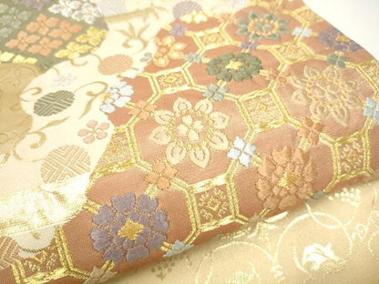 平和屋着物●六通柄袋帯　唐織　佐々木金助の世界　道長蜀江花文　金糸　正絹　逸品　CABJ4926hy