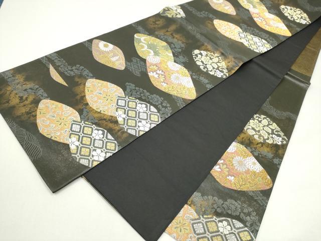 平和屋着物●西陣　高島織物謹製　六通柄袋帯　草花文　青銅箔　正絹　逸品　CABJ4927hy