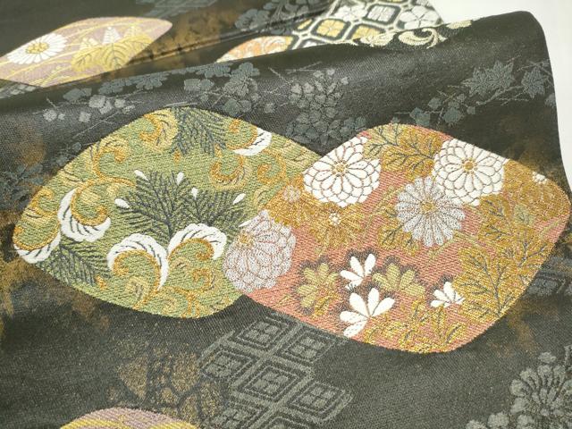 平和屋着物●西陣　高島織物謹製　六通柄袋帯　草花文　青銅箔　正絹　逸品　CABJ4927hy