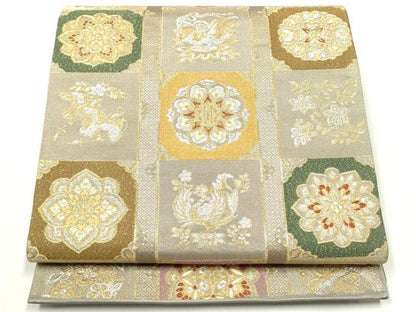 平和屋着物●六通柄袋帯　市松天平紋　金銀糸　正絹　逸品　CABJ4928hy