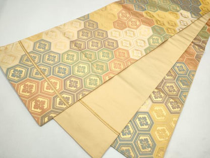 平和屋着物●織物一筋名門　織悦　全通柄　本袋帯　亀甲花文　金糸　正絹　逸品　CABJ4930hy